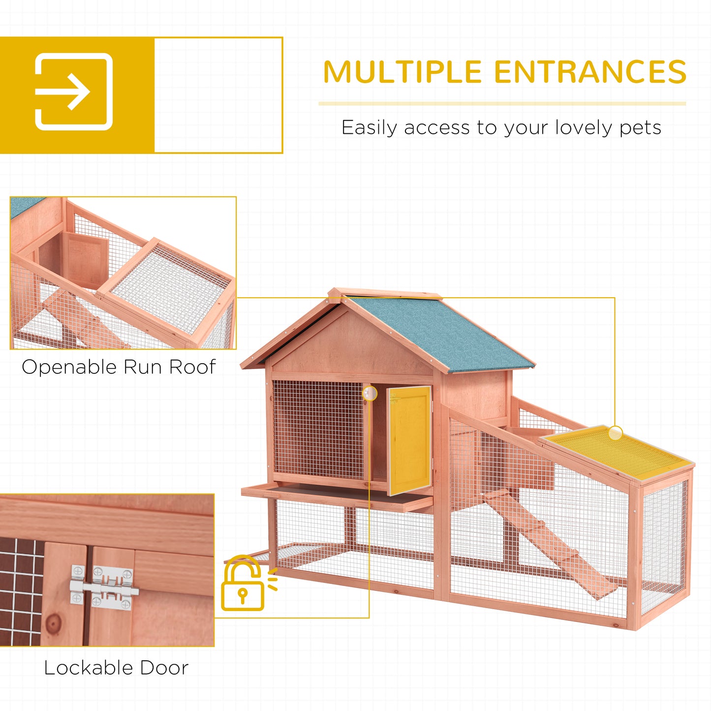 2 Tier Rabbit Hutch Outdoor, Guinea Pig Hutch, Solid Wood Bunny House
