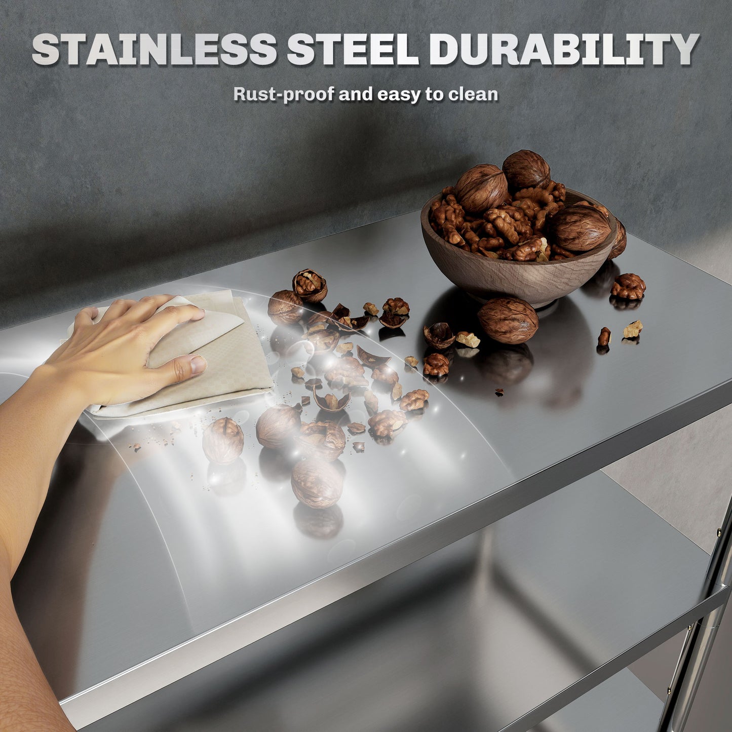4-Tier Bakers Rack with Storage, Stainless Steel Microwave Stand with Adjustable Shelves for Small Spaces