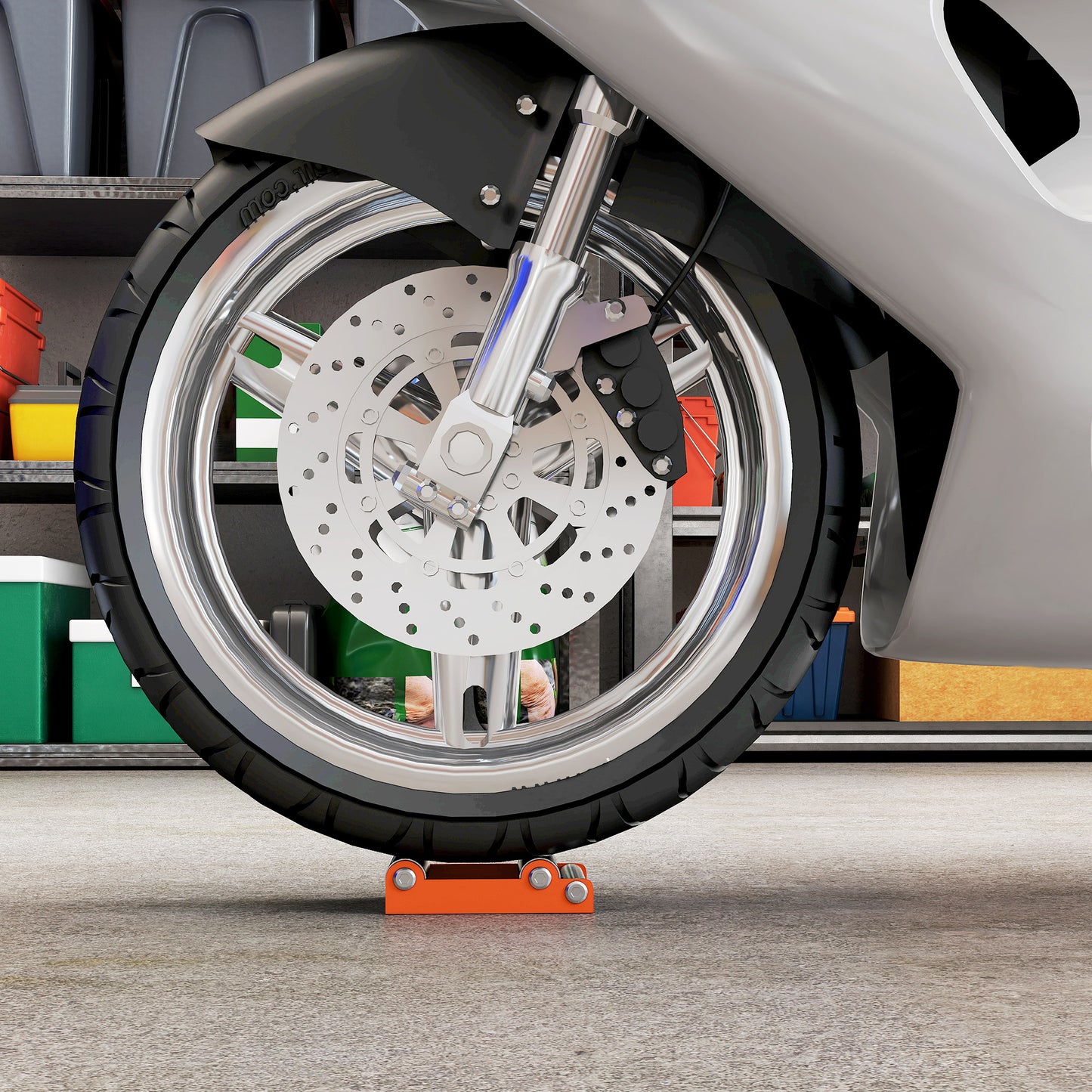 Motorcycle Wheel Cleaning Roller Stand with Steel Frame, Aluminium Rollers
