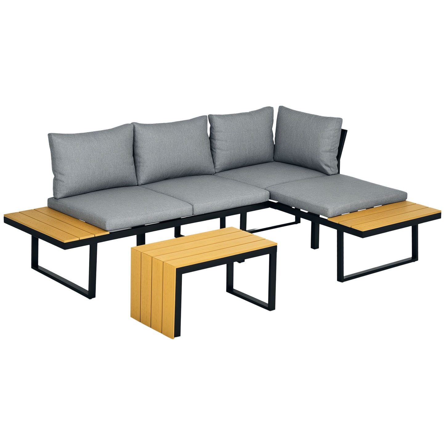 3 Pieces Patio Furniture Set, Outdoor Garden Sofa Conversation Set w/ Padded Cushions
