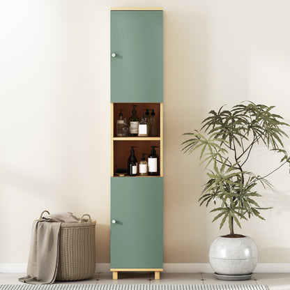 Bathroom Cabinet with Adjustable Shelves and Open Shelves - Green