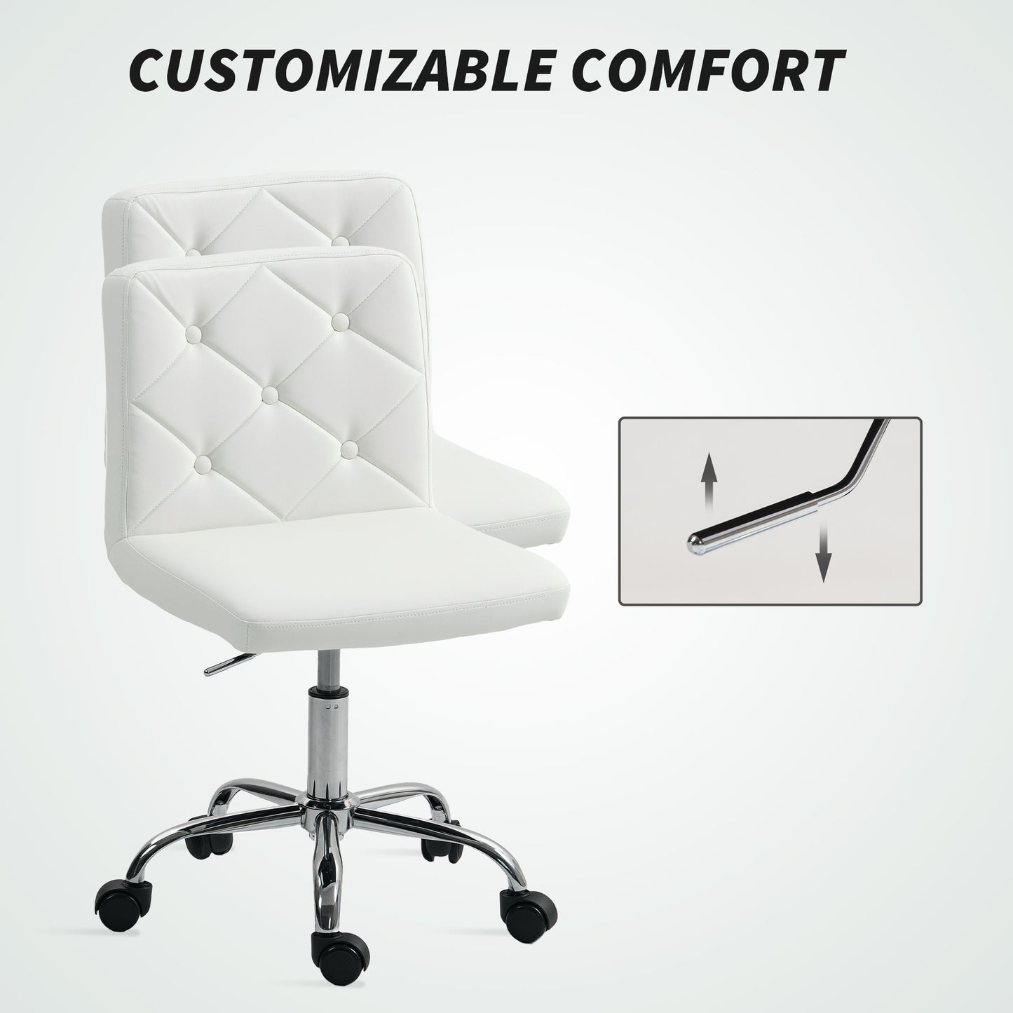 PU Leather Armless Office Chair, Modern Vanity Computer Swivel Chair with Rolling Wheels and Adjustable Height for Home Study