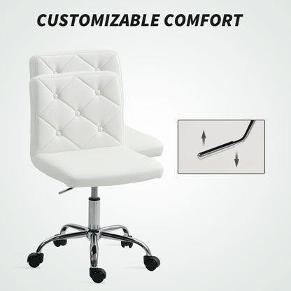PU Leather Armless Office Chair, Modern Vanity Computer Swivel Chair with Rolling Wheels and Adjustable Height for Home Study
