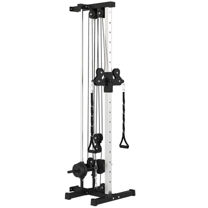 Wall Mount Cable Machine, 15 Positions Adjustable Cable Crossover Machine Dual Pulley System for Home Gym