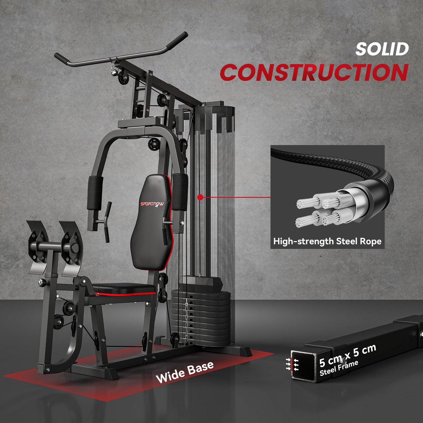 Weights Machine, Multi Gym with 45kg Weight Stack, Compact Home Gym Leg Press Machine for Full Body Training