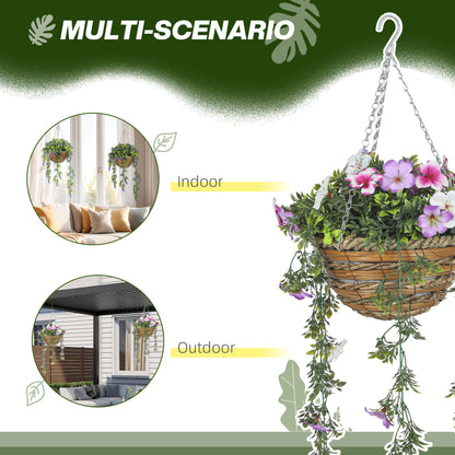 Set of 2 Artificial Silk Azalea Flowers, Hanging Planters with Basket, Faux Plants for Home Indoor Outdoor Decor
