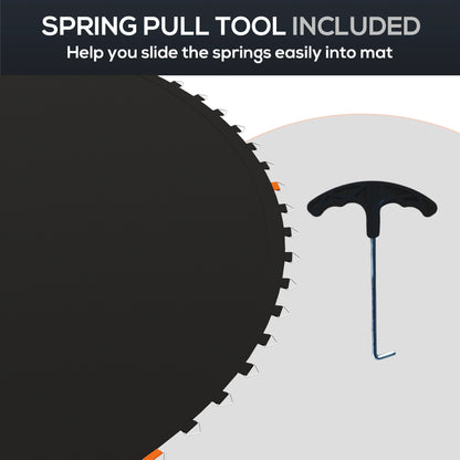 Replacement Trampoline Mat with Spring Pull Tool, 72 V-Hooks, for 12ft Trampoline using 14cm Springs, Black
