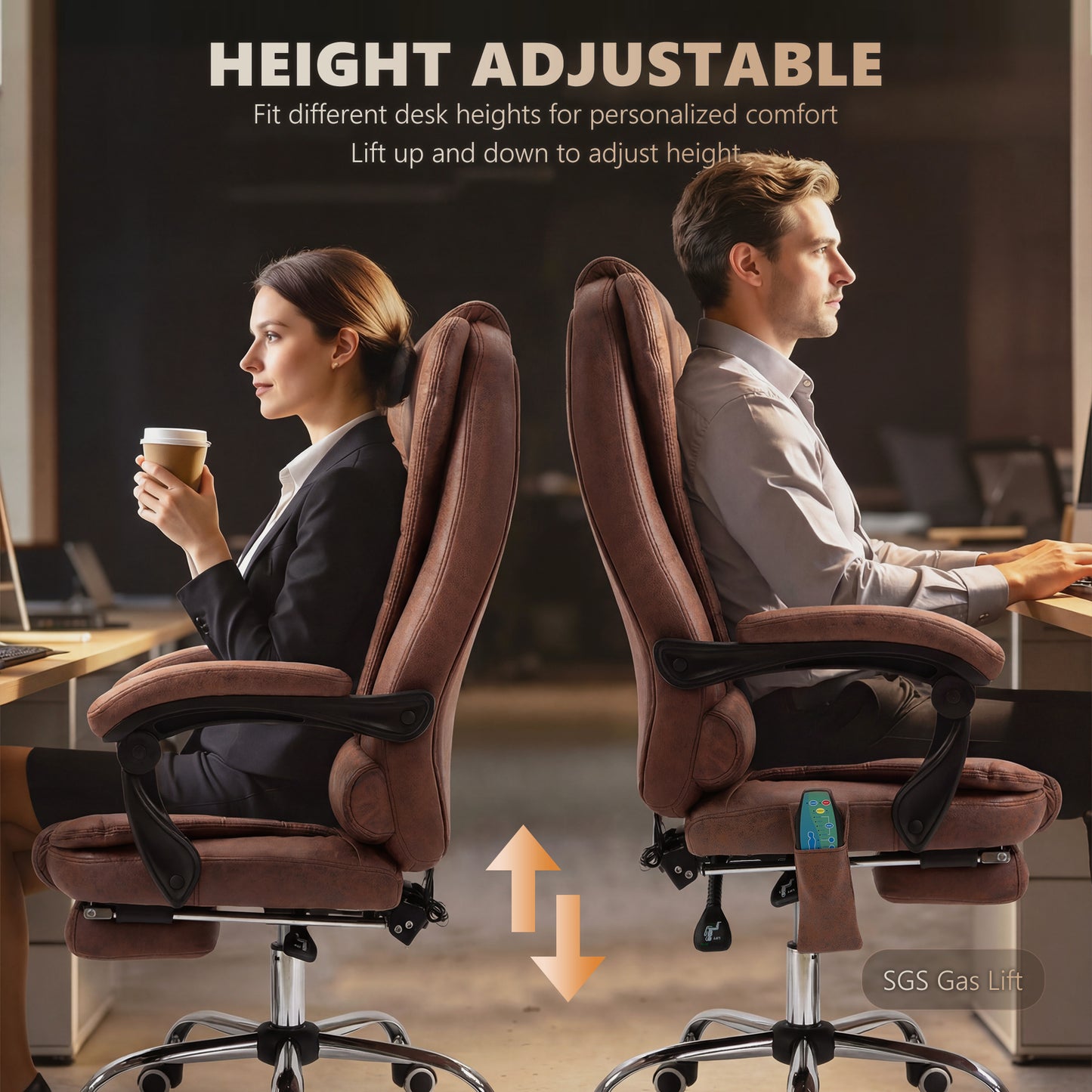 Heated 6 Points Vibration Massage Executive Office Chair Adjustable Swivel Ergonomic High Back Desk Chair Recliner with Footr