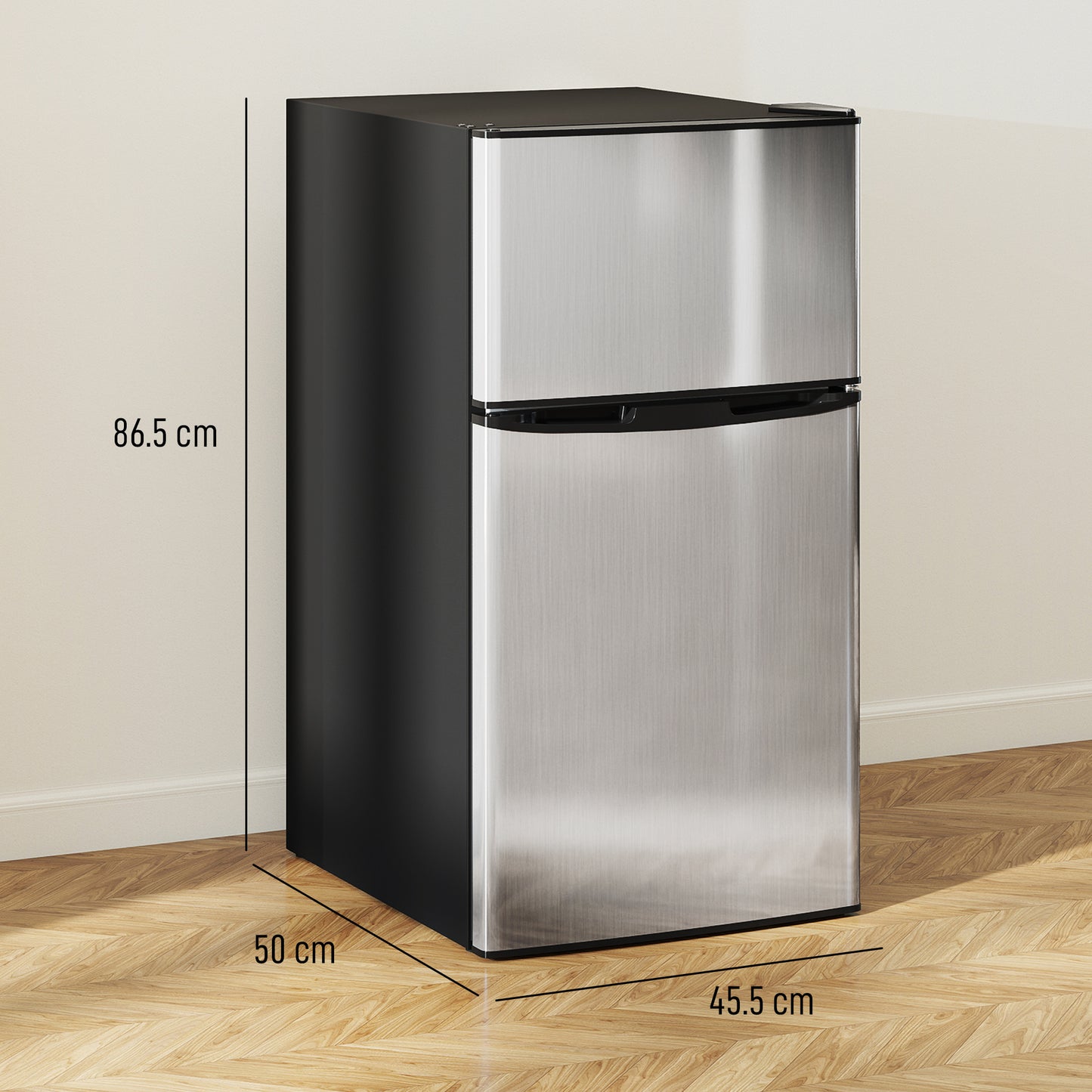 88L Under Counter Fridge Freezer, Small Refrigerator with 5-Setting, 3 Star Freezer Rating, Black and Silver Tone