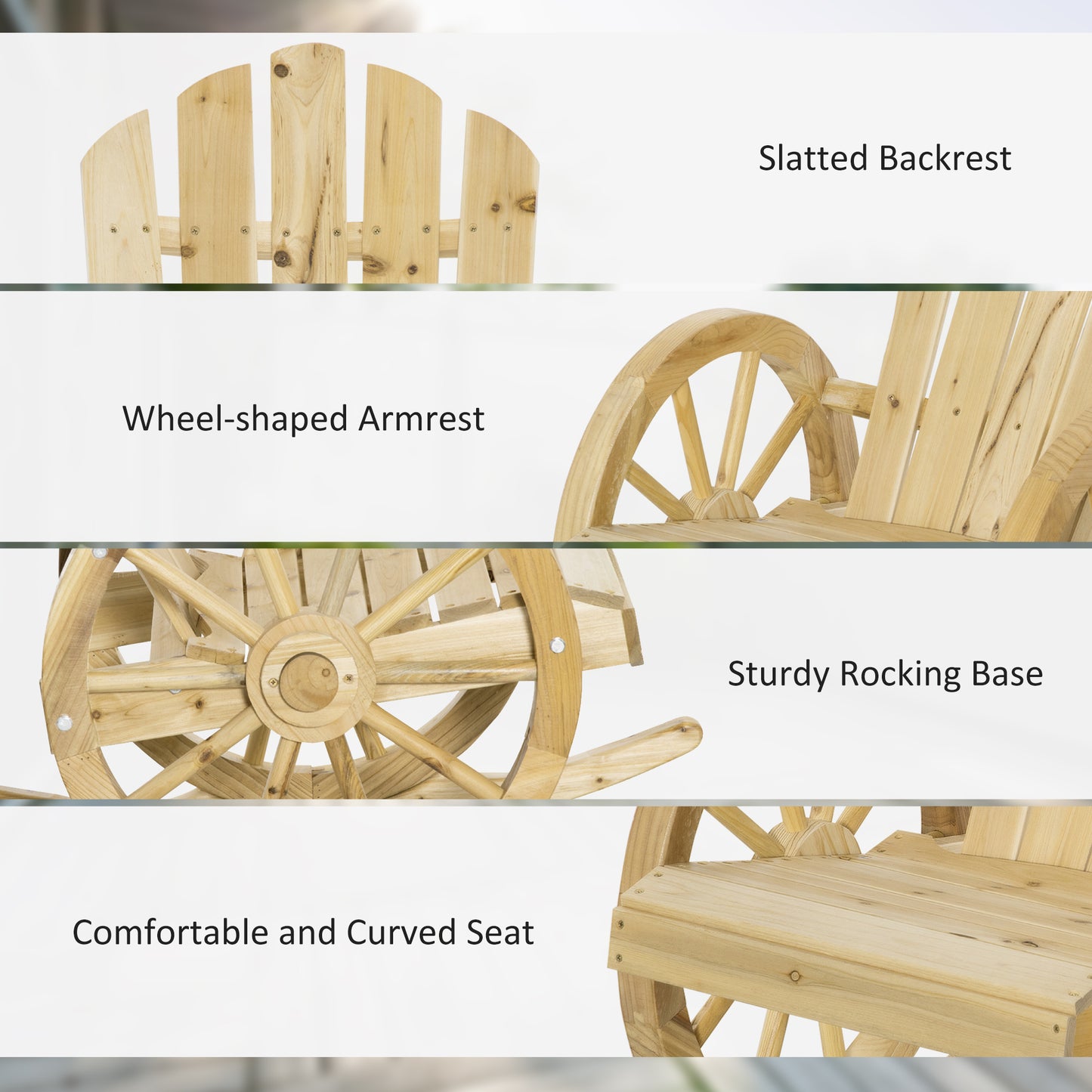 Wooden Adirondack Rocking Chair Reclining Armchair Garden Furniture Patio Porch Rocker - Natural