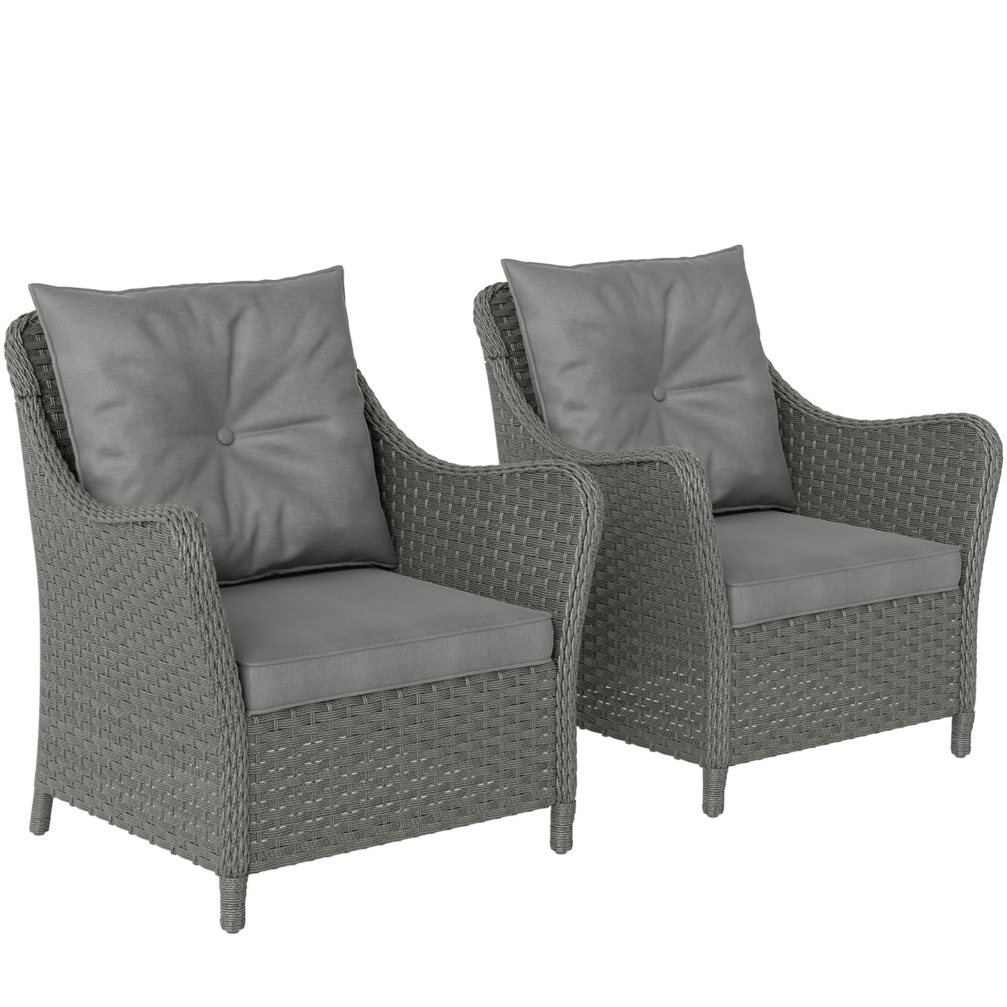Rattan Garden Chairs Set of 2, Outdoor Rattan Chairs with Cushions, Armrests and High Back