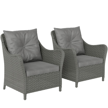 Rattan Garden Chairs Set of 2, Outdoor Rattan Chairs with Cushions, Armrests and High Back