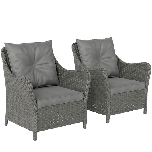 Rattan Garden Chairs Set of 2, Outdoor Rattan Chairs with Cushions, Armrests and High Back
