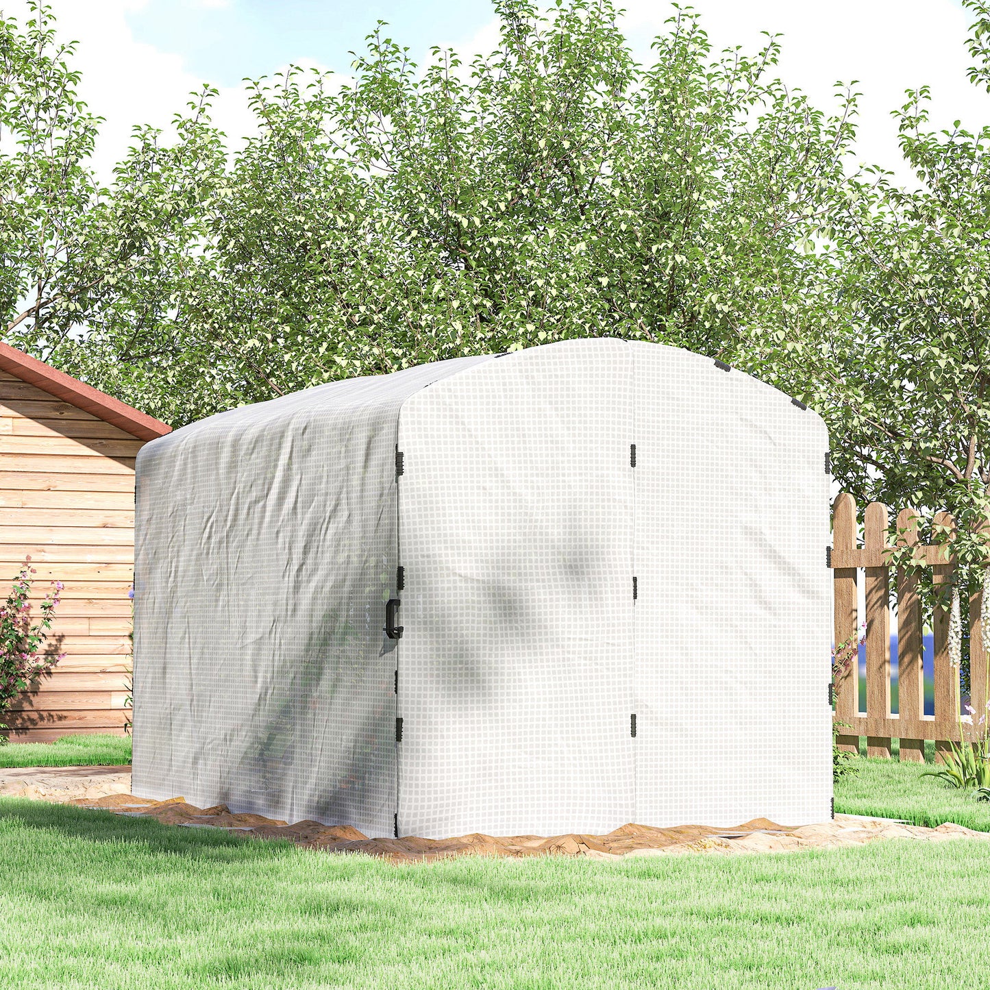 Polytunnel Greenhouse Walk-in Grow House with UV-resistant PE Cover, Door and Galvanised Steel Frame, 3 x 2 x 2m, White