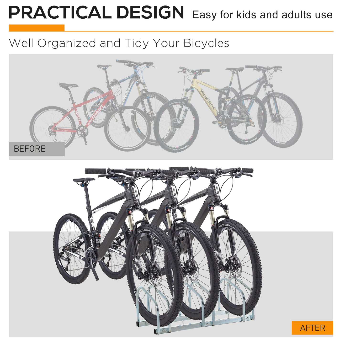 Bike Stand Parking Rack Floor or Wall Mount Bicycle Cycle Storage Locking Stand 76W x 33D x 27H (3 Racks, Silver)