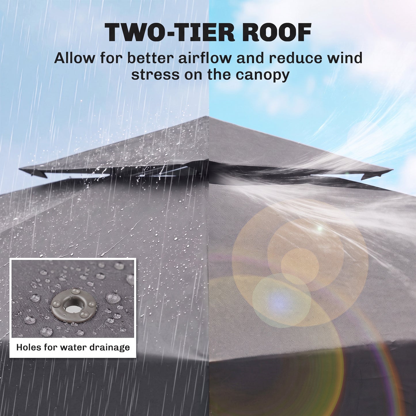 3(m) Gazebo Top Cover Double Tier Canopy Replacement Pavilion Roof Deep Grey