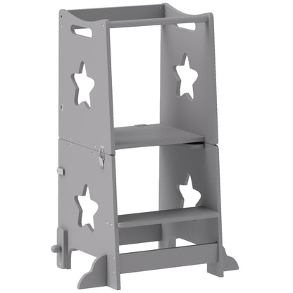 2-in-1 Toddler Step Stool with Safety Rail for Kitchen, Bathroom, Grey