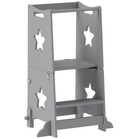 2-in-1 Toddler Step Stool with Safety Rail for Kitchen, Bathroom, Grey