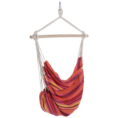 Outdoor Hanging Rope Chair with Cotton Rope, Garden Hammock Chair with Wooden Support Bar Cotton Cloth