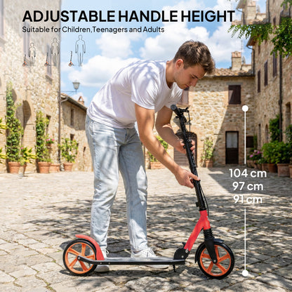 One-click Folding Kick Scooter for 14+ w/ Adjustable Handlebar, Push Scooter with Kickstand, Dual Brake System, Red
