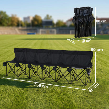 6 Seater Folding Camping Chair with Cup Holder & Carry Bag - Black