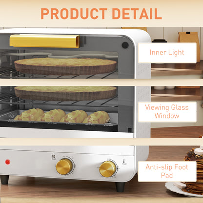 Small Toaster Oven, 12L Multifunction Mini Countertop Oven with Glass Door, Adjustable Temperature and Timer, White