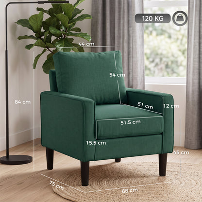 Accent Chair, Removable Pillow Linen Armchair with Comfy Spring Cushion for Living Room, Bedroom, Study, Dark Green