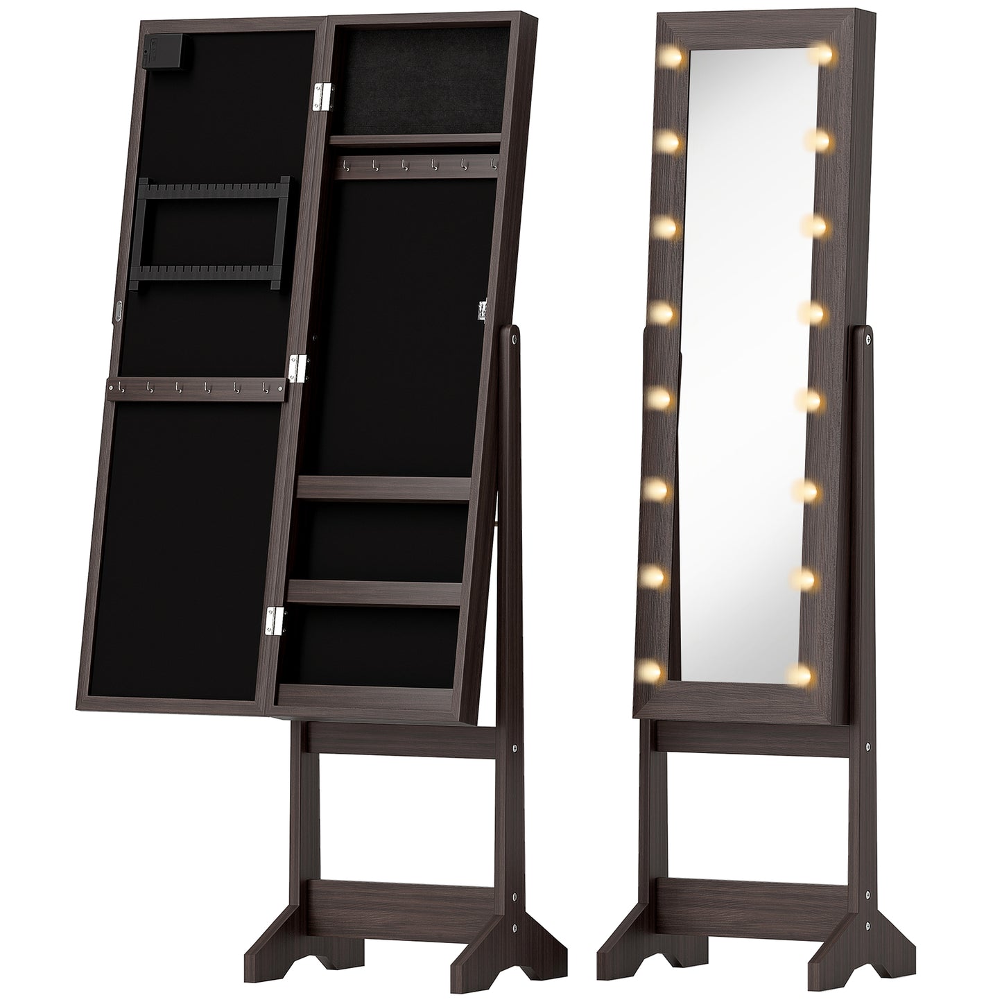 Freestanding Mirrored Jewellery Storage Cabinet - Dark Brown
