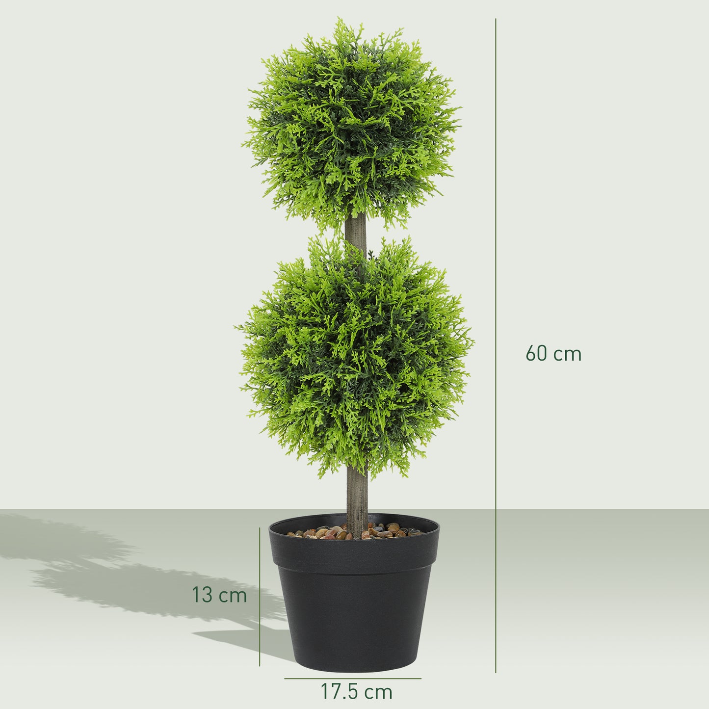 Set of 2 Decorative Artificial Trees, Topiary Ball-shaped Boxwood Trees in Pot with Cypress Leaves