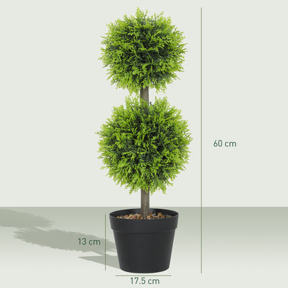 Set of 2 Decorative Artificial Trees, Topiary Ball-shaped Boxwood Trees in Pot with Cypress Leaves