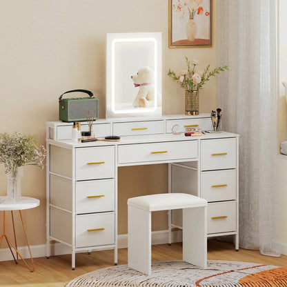 Multi-Storage Elegant Dressing Table, with LED Mirror - White