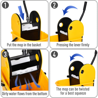 25L Mop Bucket, with Wringer, Wheels and Handle - Yellow