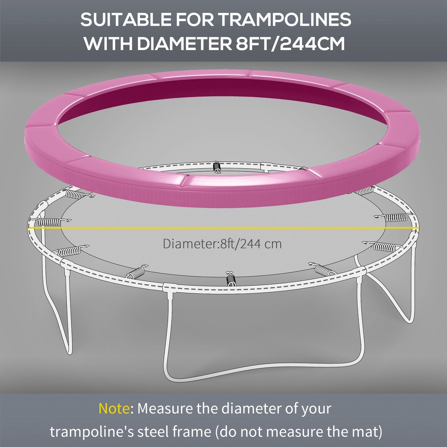 8FT Trampoline Spring Cover, Plastic Trampoline Pad Replacement with Elastic Cord, Waterproof
