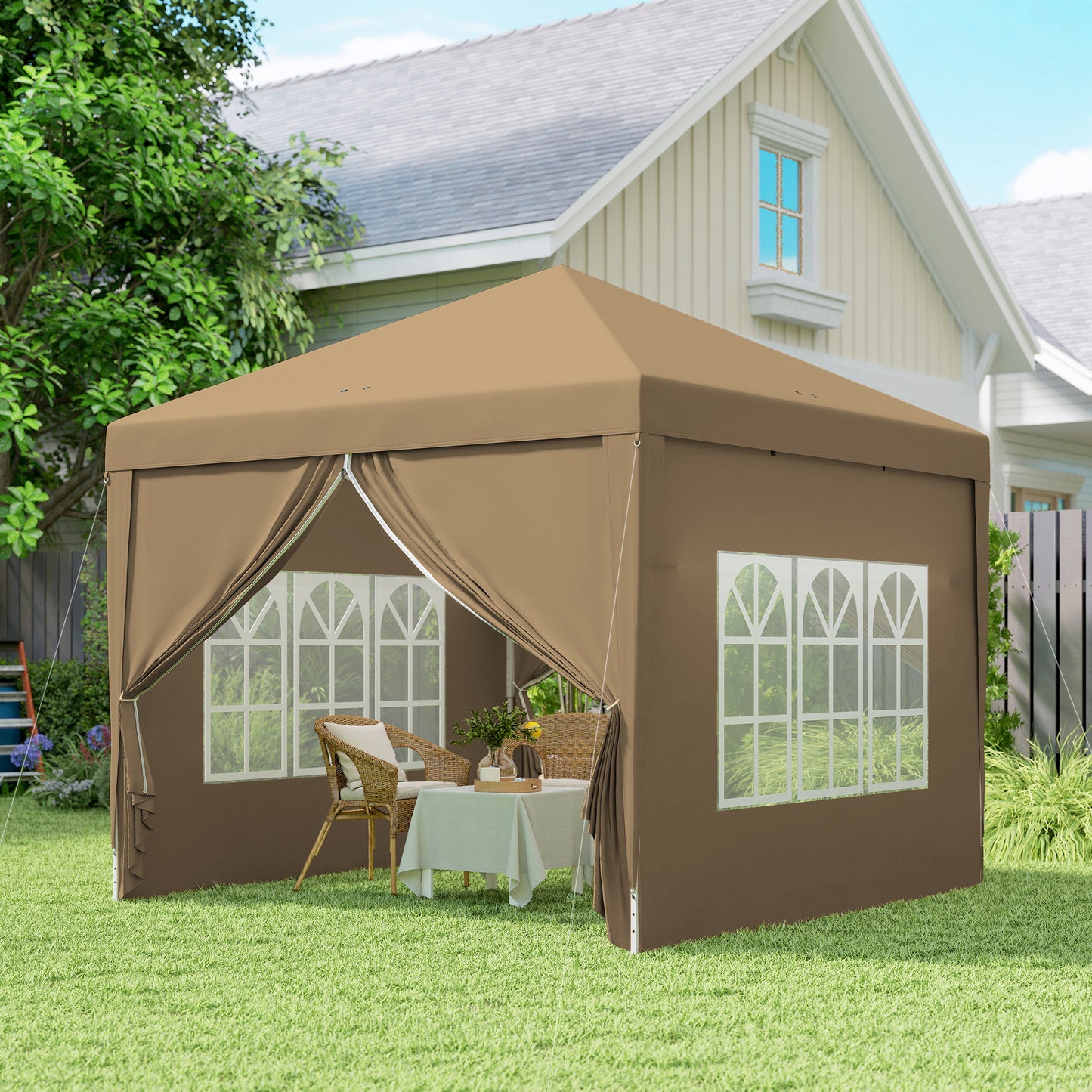 3x3(m) Pop-Up Gazebo, with Curtain Walls and Windows, Khaki