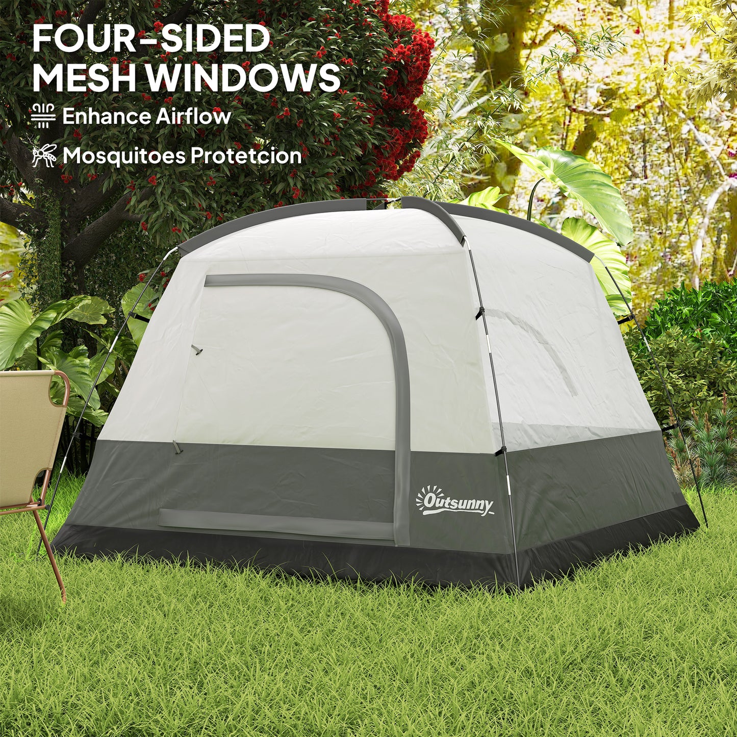 3-4 Person Camping Tent, Easy Set Up Waterproof Dome Tent with Sewn-in Groundsheet, Mesh Windows
