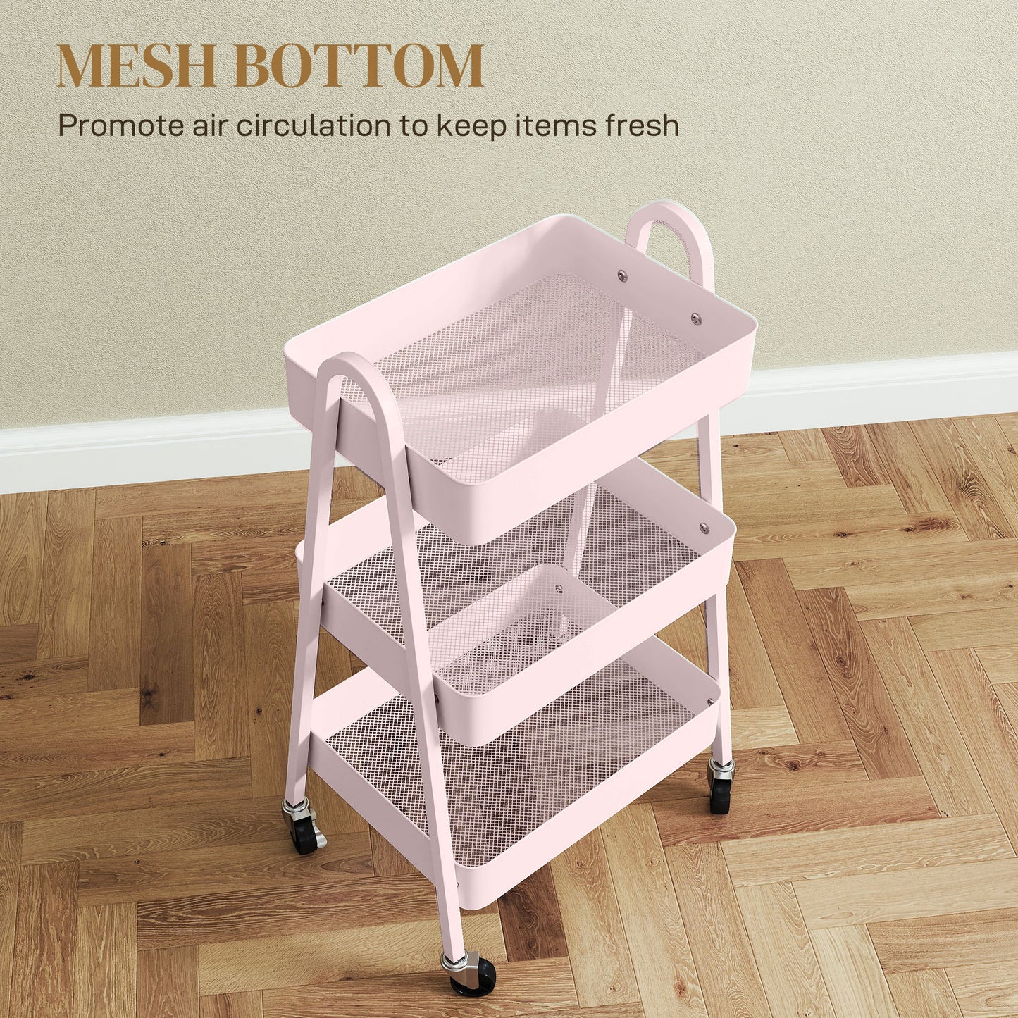 Three-Tier Storage Trolley - Pink