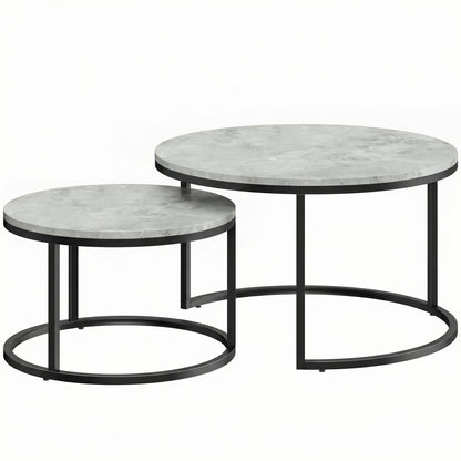Set of Two Marble-Effect Stacking Tables - Grey
