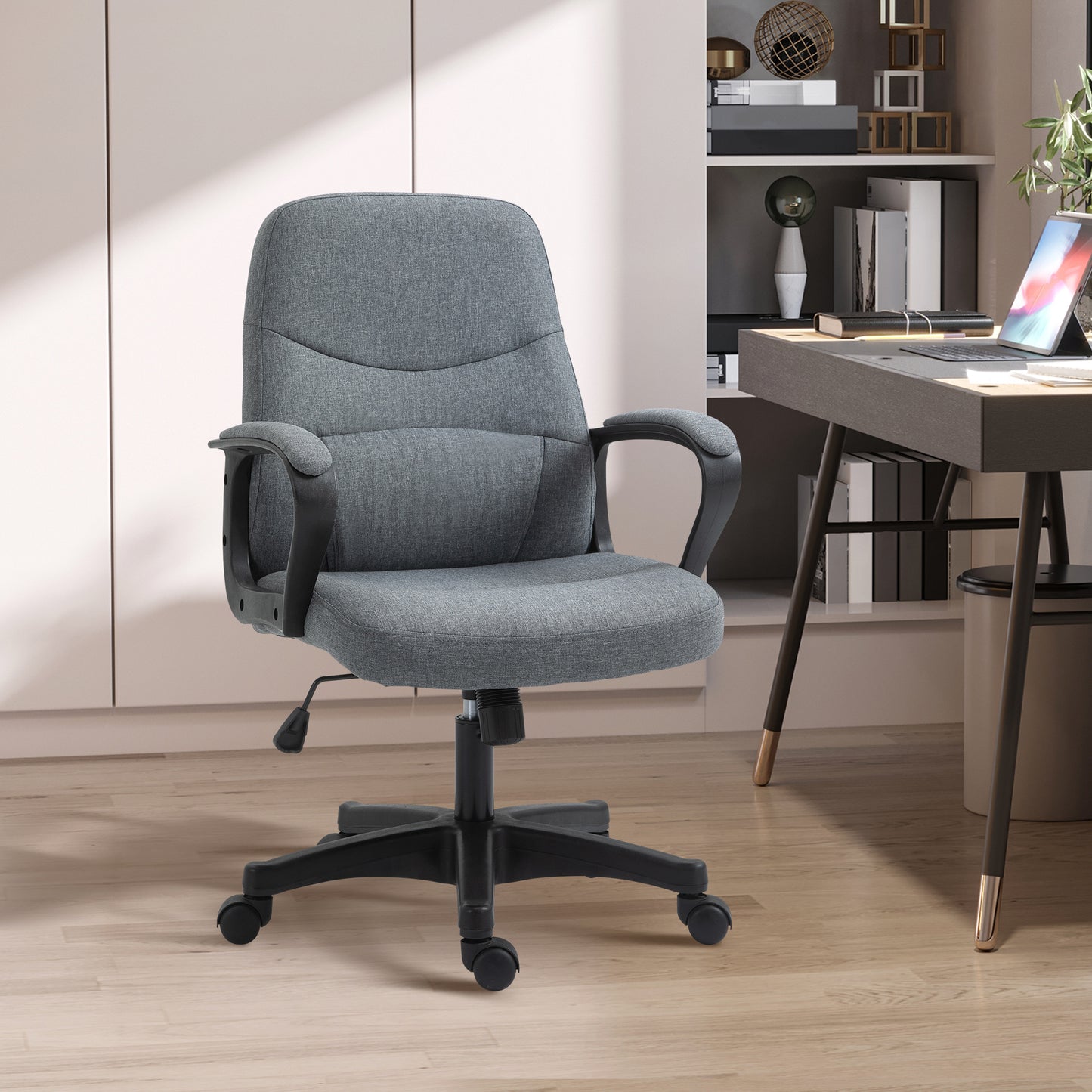 Office Chair, Fabric Desk Chair Mid Back Work Study Chair with Massage Lumbar Support, Adjustable Height and Swivel Wheels