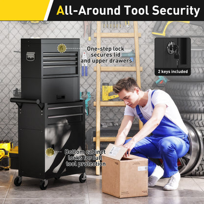 Three-Part Steel Locking Tool Chest - Black