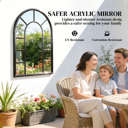 Arched Mirror, Shatterproof Acrylic Windowpane Wall Mounted Mirror with Robust Metal Frame, 71 x 51 cm, Black