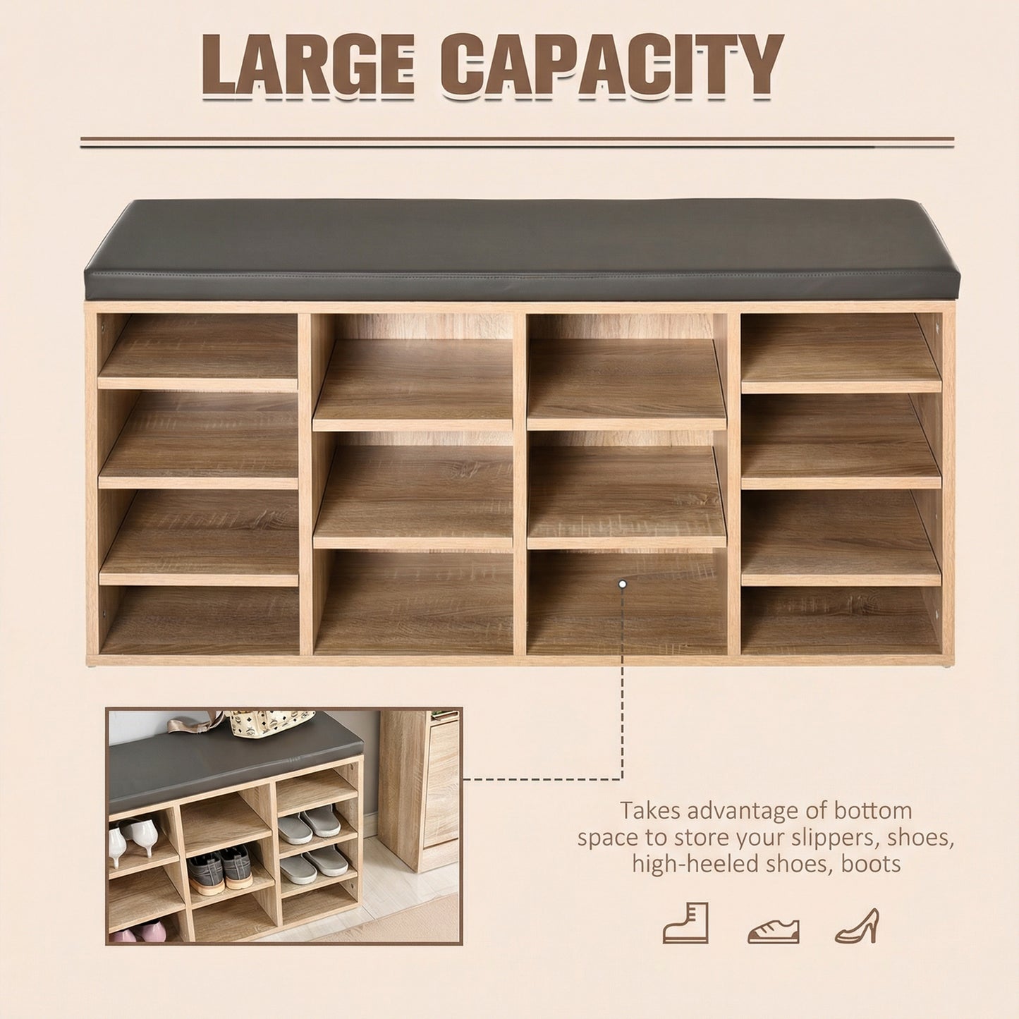 Multi-Storage Shoe Rack w/ 14 Compartments Cushion Moving Shelves Solid Frame Foot Pads Home Office Tidy Organisation Boots T