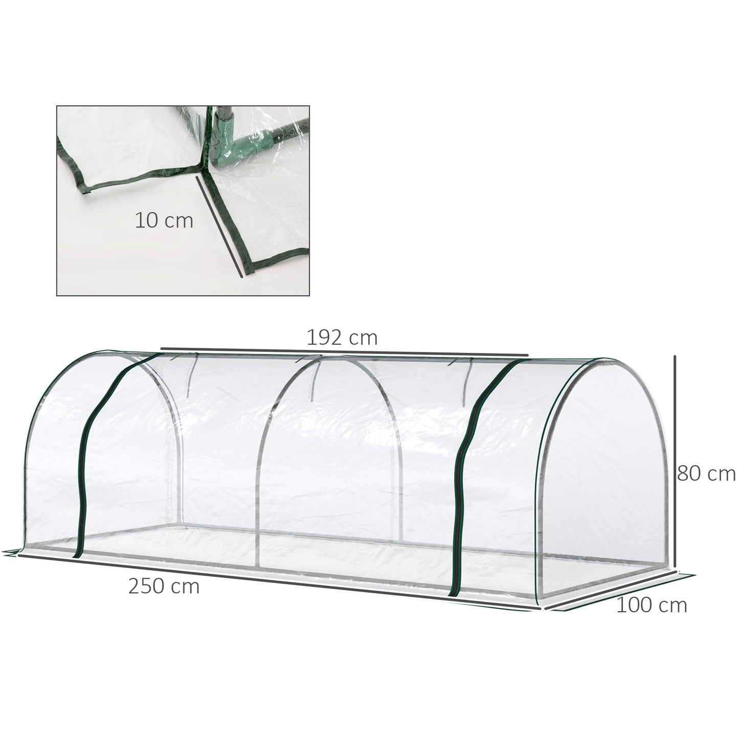 Mini Greenhouse, Small Polytunnel Green House with Zipped Doors, Steel Frame for Garden Patio, 250 x 100 x 80cm, Clear