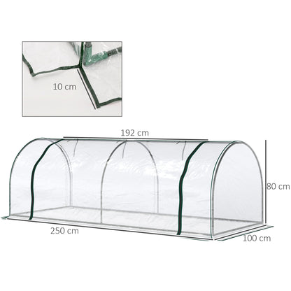 Mini Greenhouse, Small Polytunnel Green House with Zipped Doors, Steel Frame for Garden Patio, 250 x 100 x 80cm, Clear