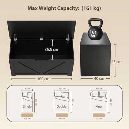 127L Home Storage Box, with Safety Hinges - Black Wood-Effect
