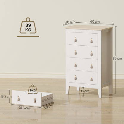 Bedroom Chest of Drawers, Modern 4 Drawer Dresser Cabinet with PU Leather Handles and Metal Runners for Living Room, Hallway