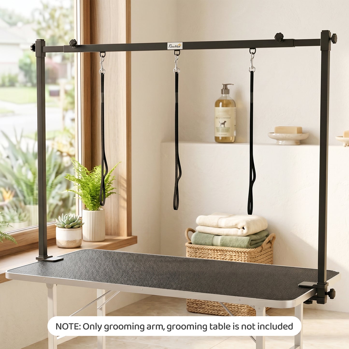 Dog Grooming Arm Adjustable H-Shape Dog Grooming Table Arm with Clamp and 3 Nooses Black