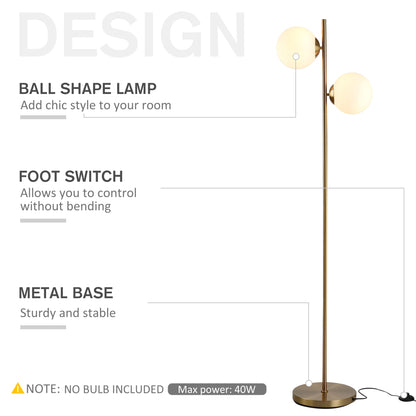 2 Lights Tree Floor Lamp for Living Room with Globe Lampshade, Standing Lamp for Bedroom, Bulb not Included, Gold Tone