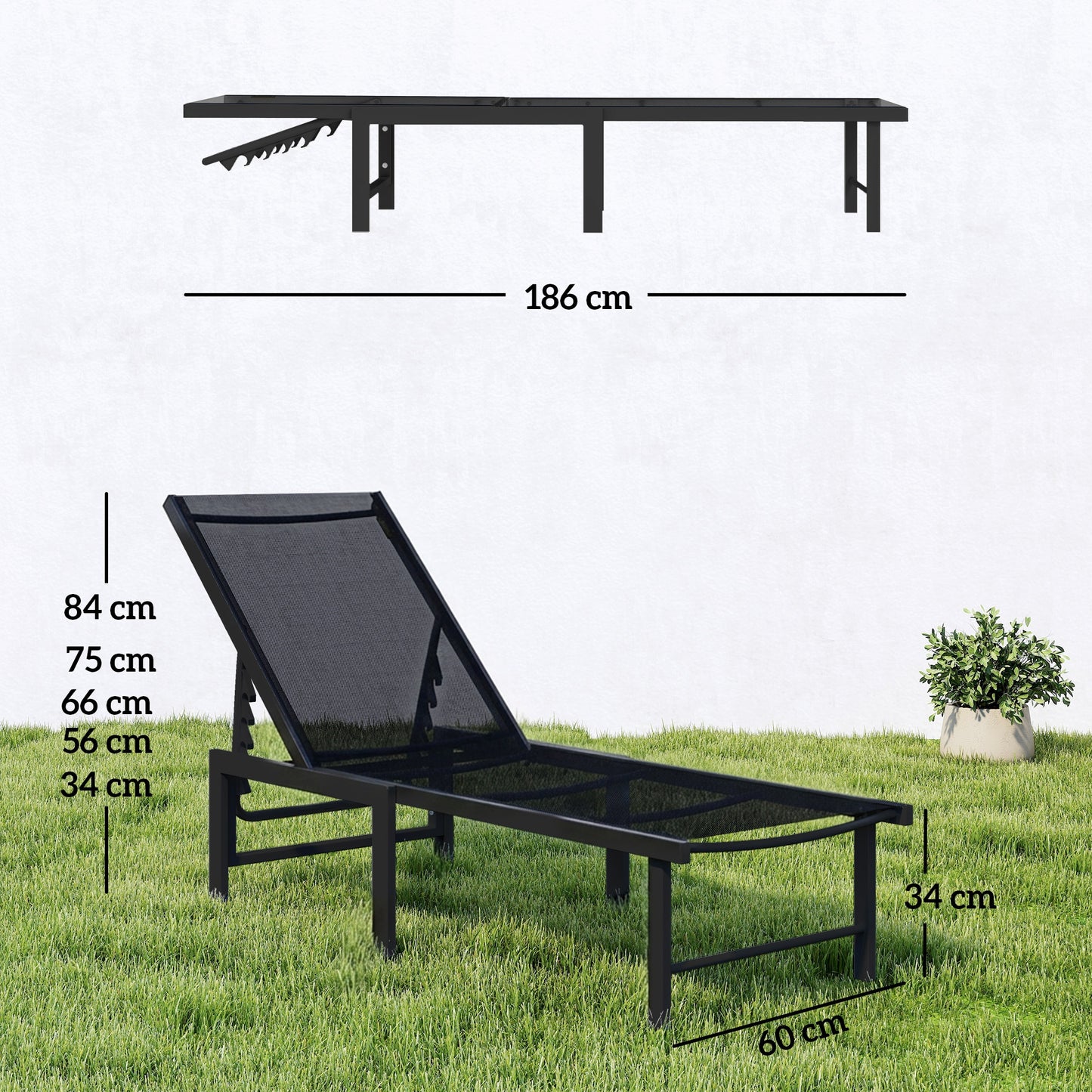 Reclining Sun Lounger - Black