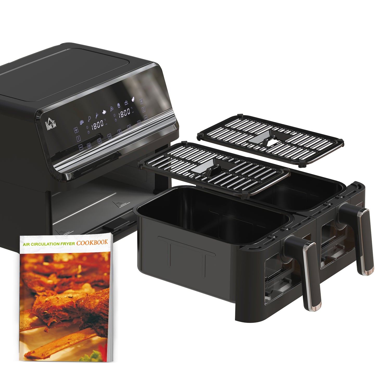 8L Dual Basket Air Fryer, 8-in-1 Air Fryer Oven with Digital Display, Visible, Timer, Preheat for Oil Free Low Fat Cooking