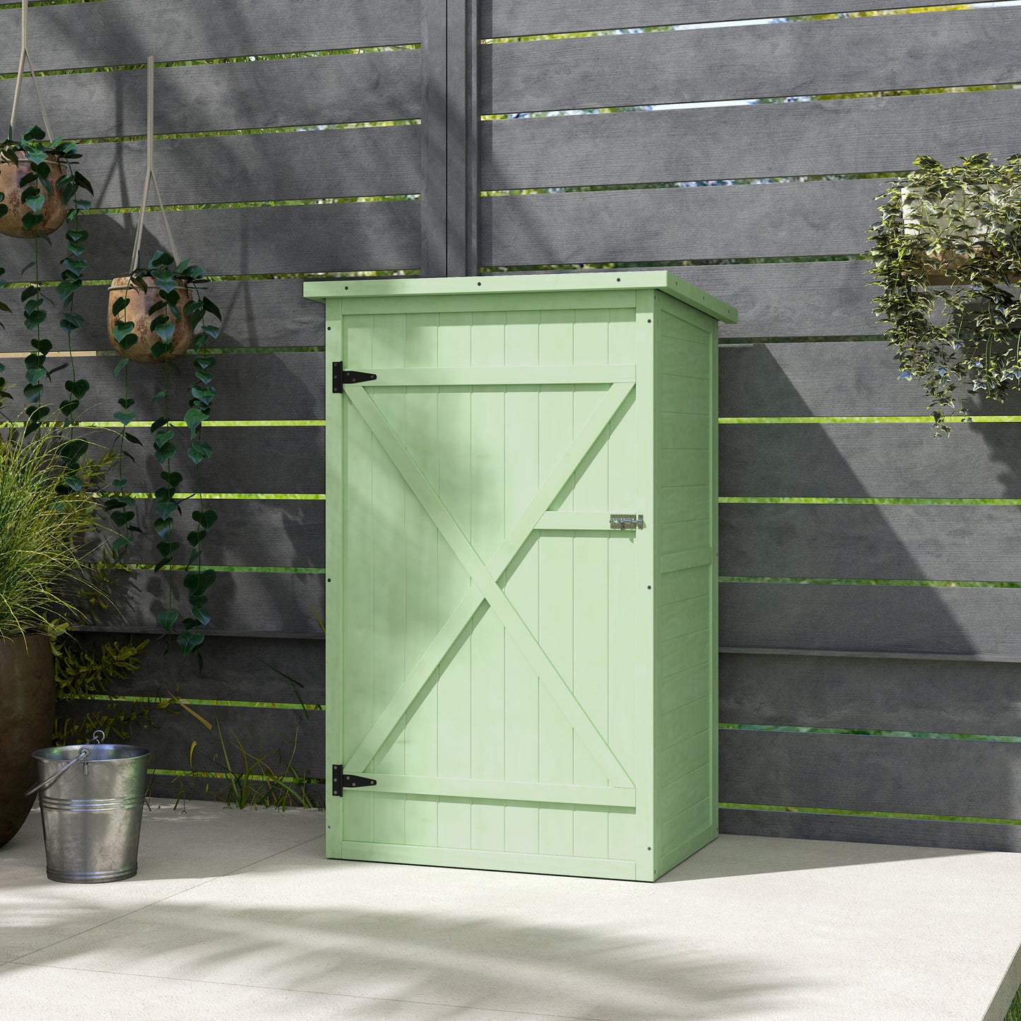 Wooden Small Shed, Garden Storage Shed with Shelves and Bolt Latch, 75L x 56W x115H cm, Green